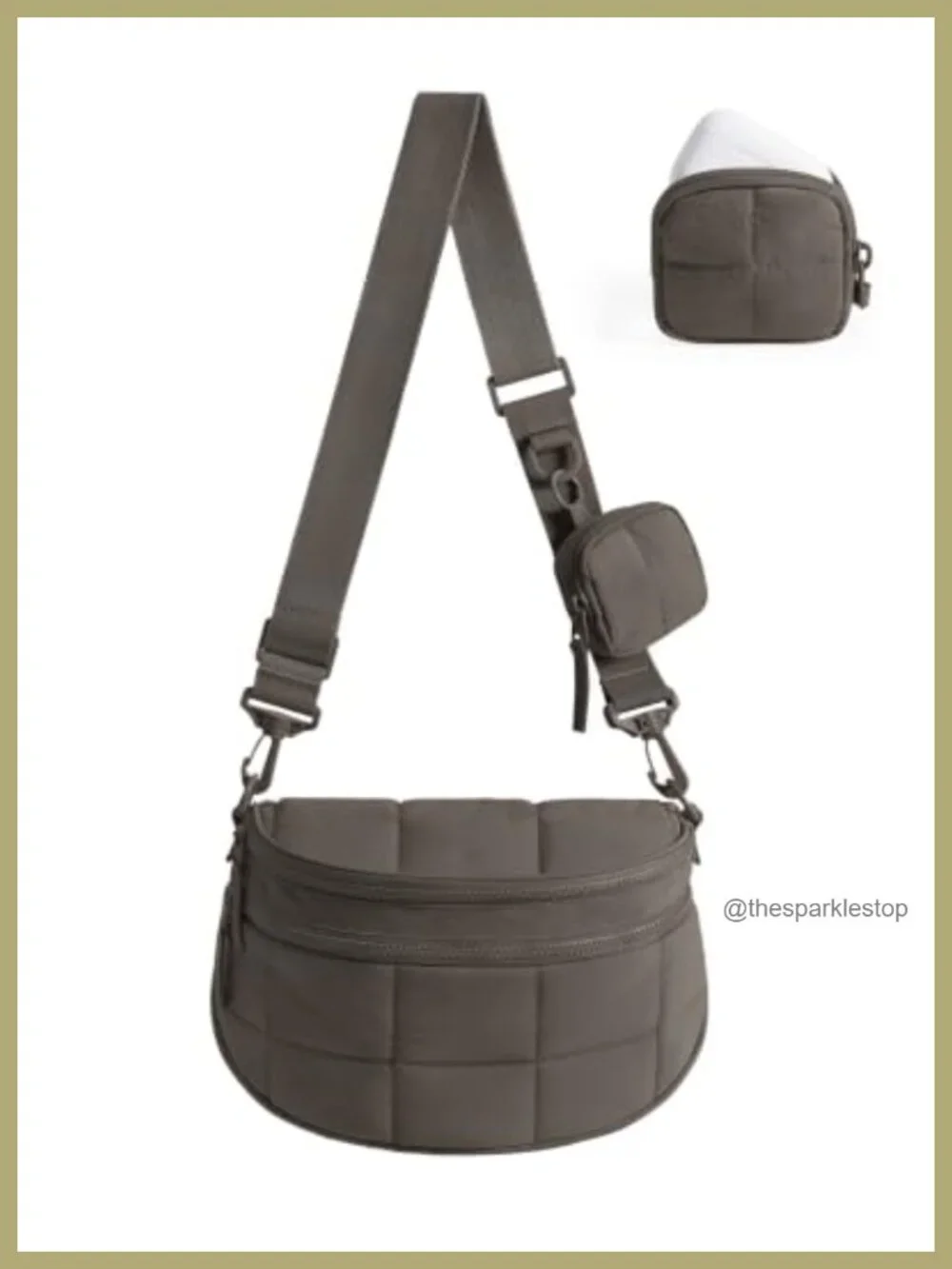 Quilted Nylon Puffer Crossbody Bag with Detachable Pouch, Adjustable Strap
